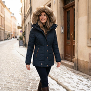 Aniek Dames Winterjas met Bontvoering – Warme Getailleerde Jas met Capuchon