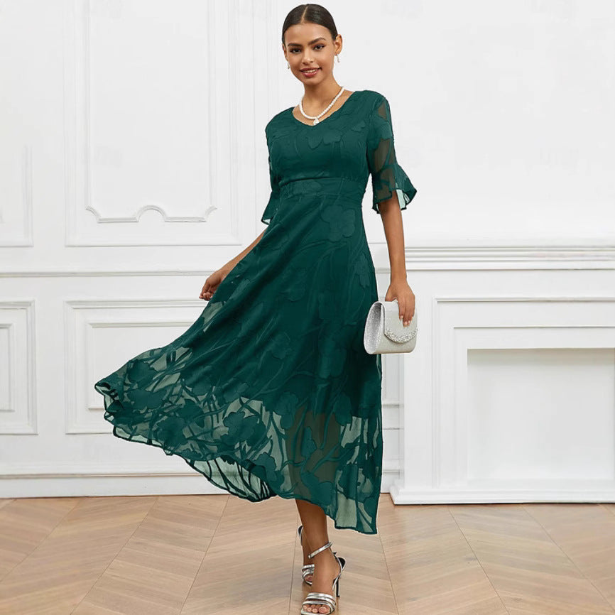 Dames Polyester Blend Midi Jurk met Bloemenborduursel