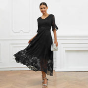 Dames Polyester Blend Midi Jurk met Bloemenborduursel