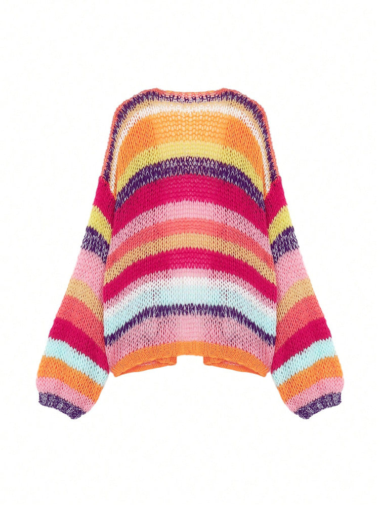 Dames Gebreid Vest met Multicolor Strepen