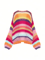 Dames Gebreid Vest met Multicolor Strepen