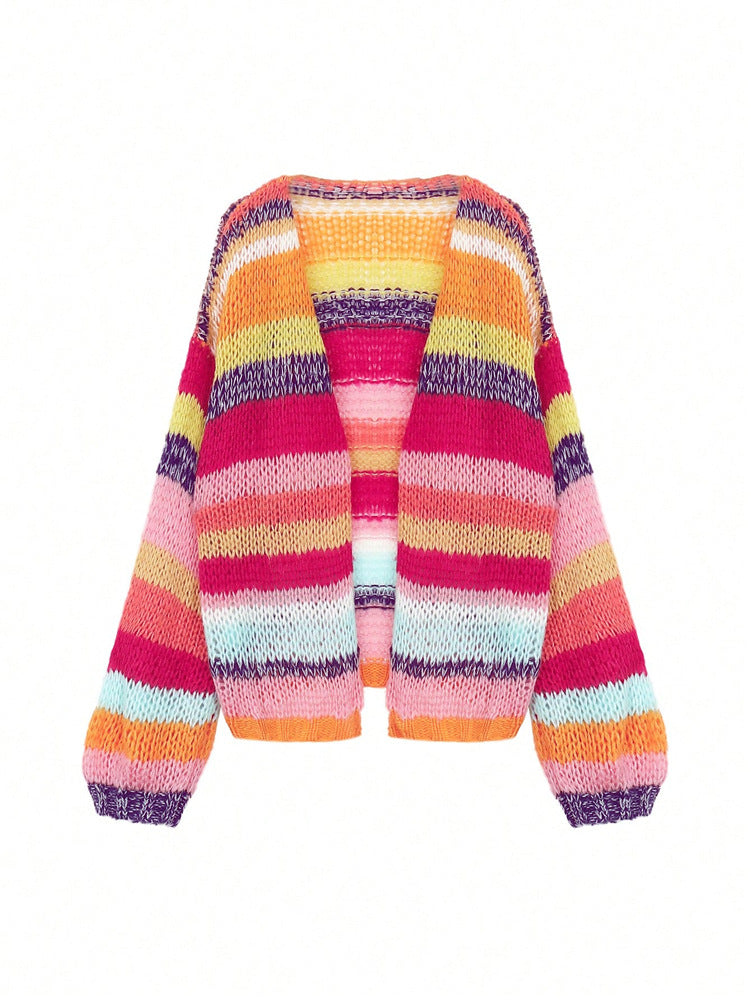 Dames Gebreid Vest met Multicolor Strepen