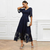 Dames Polyester Blend Midi Jurk met Bloemenborduursel