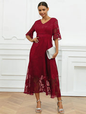 Dames Polyester Blend Midi Jurk met Bloemenborduursel