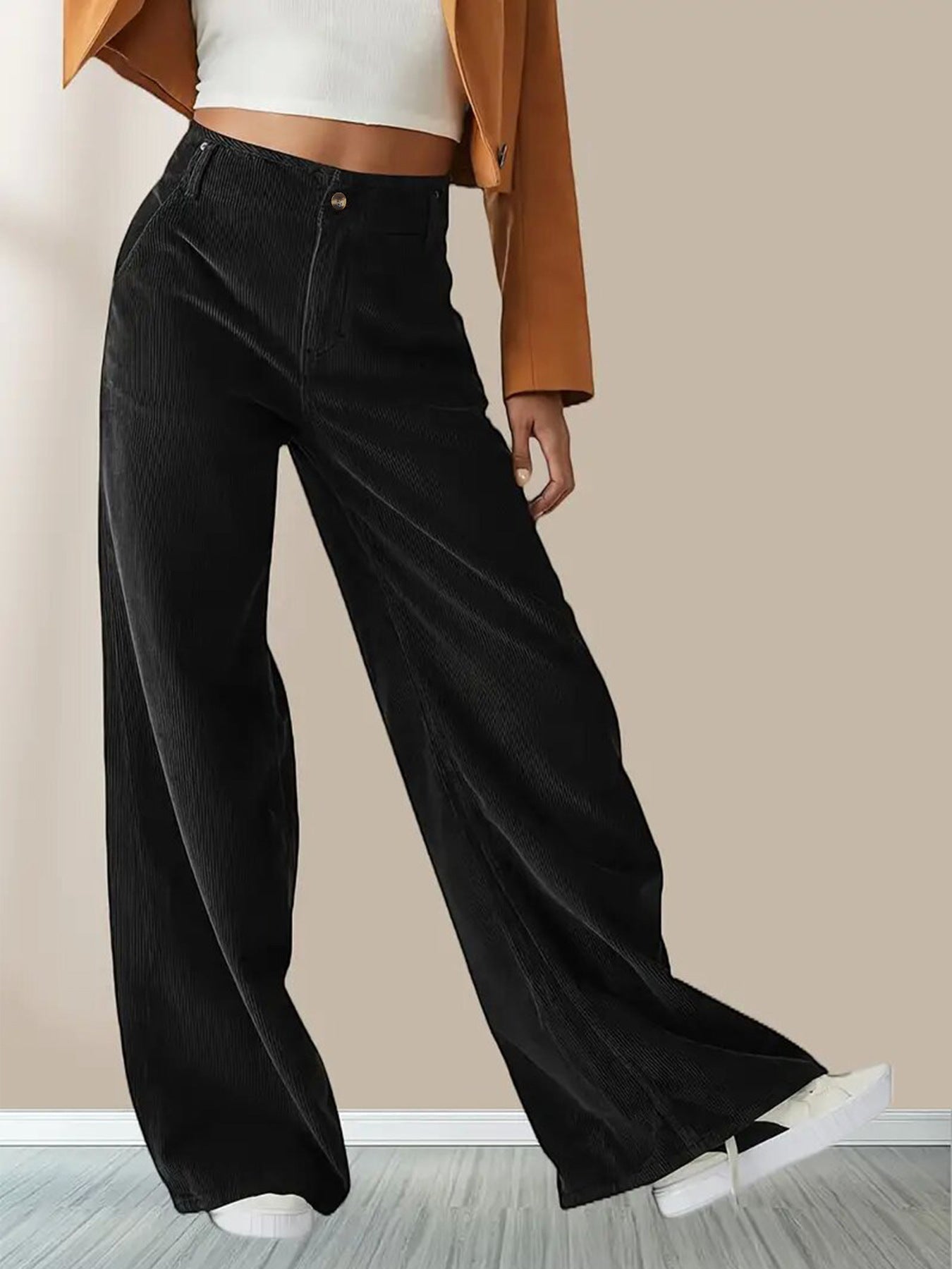 Wijde Corduroy Broek voor Dames – Zachte Ribfluwelen Wide Leg Pants met Comfort Fit