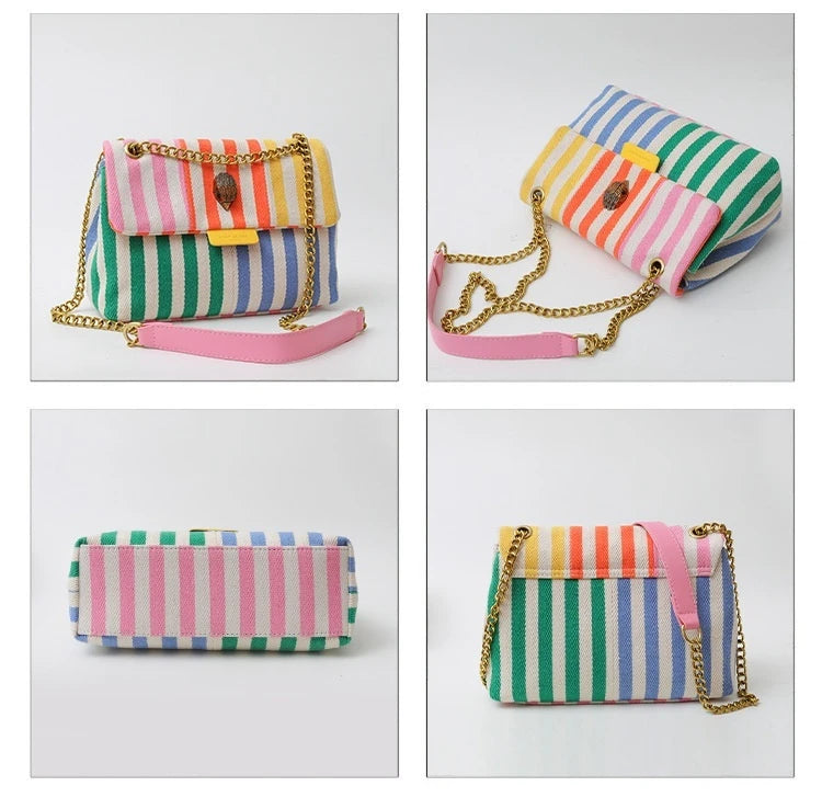 2025 Hot Style Kumt Geiger London Simple and versatile small square bag with colorful stripes of canvas Versatile bag