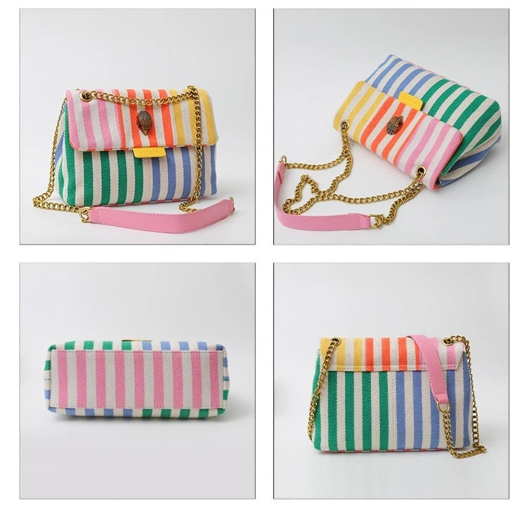2025 Hot Style Kumt Geiger London Simple and versatile small square bag with colorful stripes of canvas Versatile bag