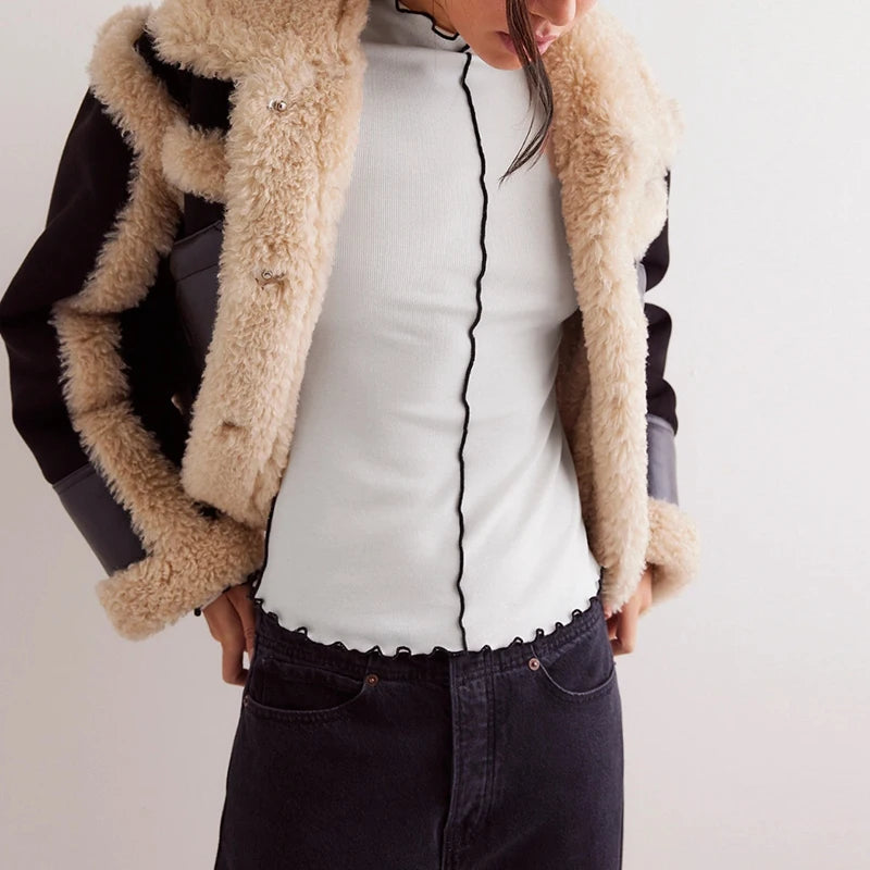 Autumn Slim Shirt Women O Neck Striped Patchwork Tops Female Basic Shirt Women Long Sleeve T-Shirts Fashion Lady Shirt White