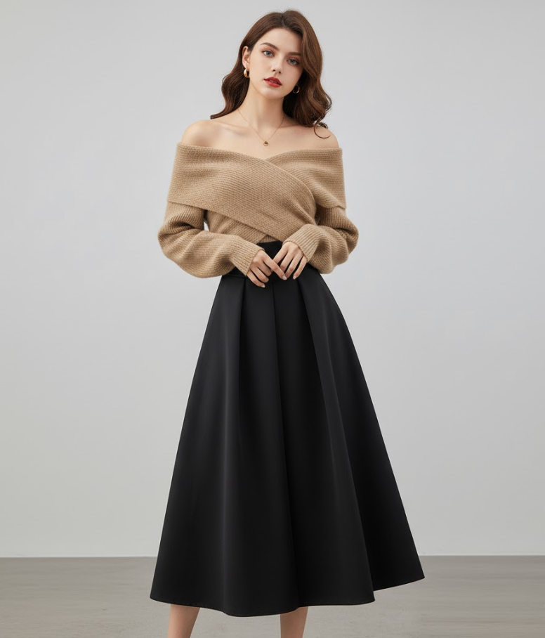 Dames Gebreide Set met Off-Shoulder Detail