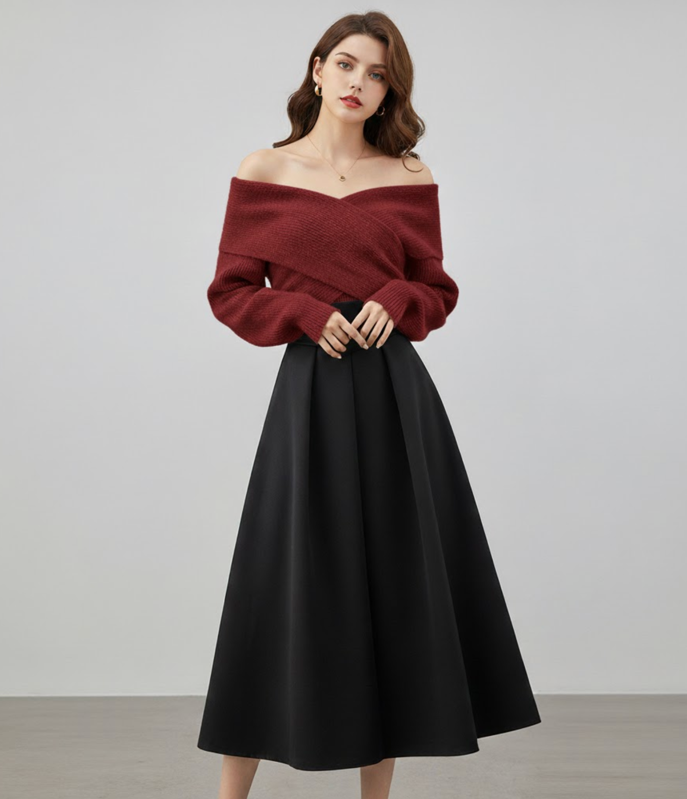 Dames Gebreide Set met Off-Shoulder Detail