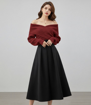 Dames Gebreide Set met Off-Shoulder Detail