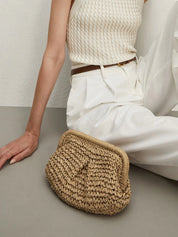 Gevlochten Stro Clutch voor Dames – Zomerse Woven Handtas in Natuurlijke Look
