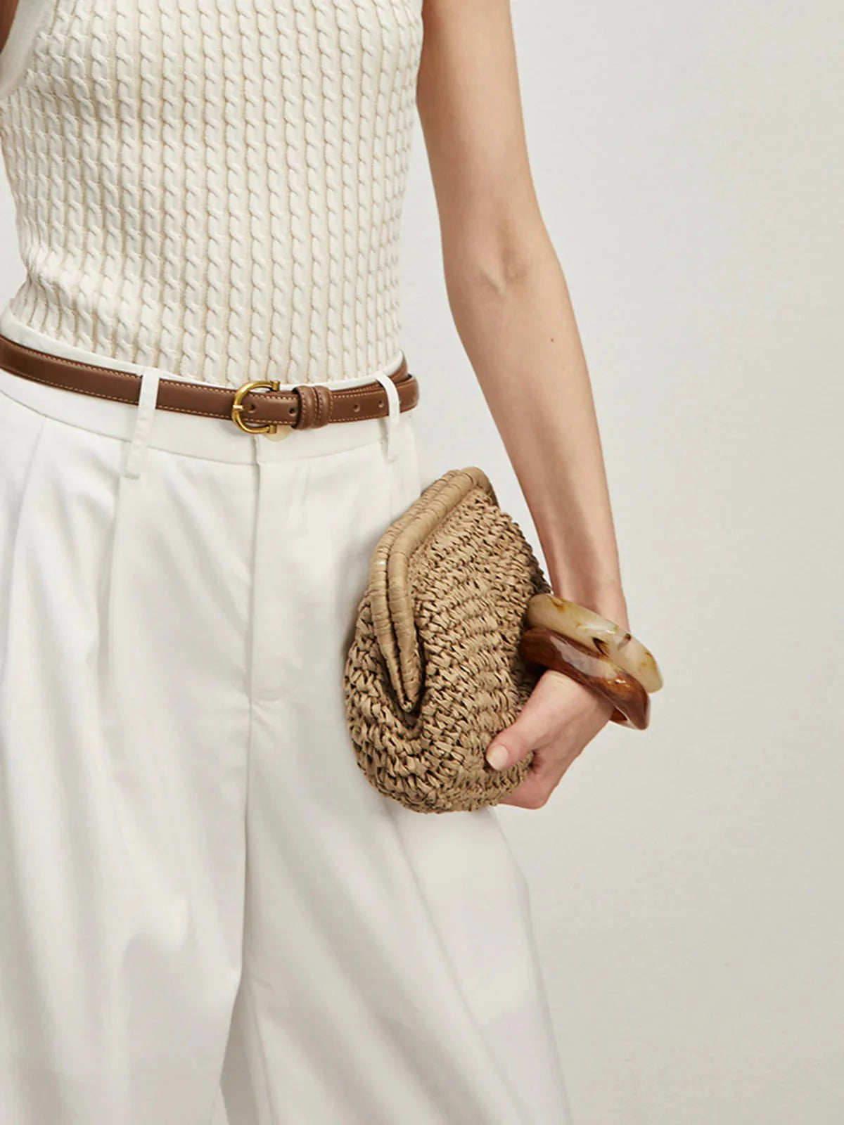 Gevlochten Stro Clutch voor Dames – Zomerse Woven Handtas in Natuurlijke Look
