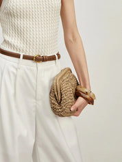 Gevlochten Stro Clutch voor Dames – Zomerse Woven Handtas in Natuurlijke Look