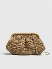 Gevlochten Stro Clutch voor Dames – Zomerse Woven Handtas in Natuurlijke Look