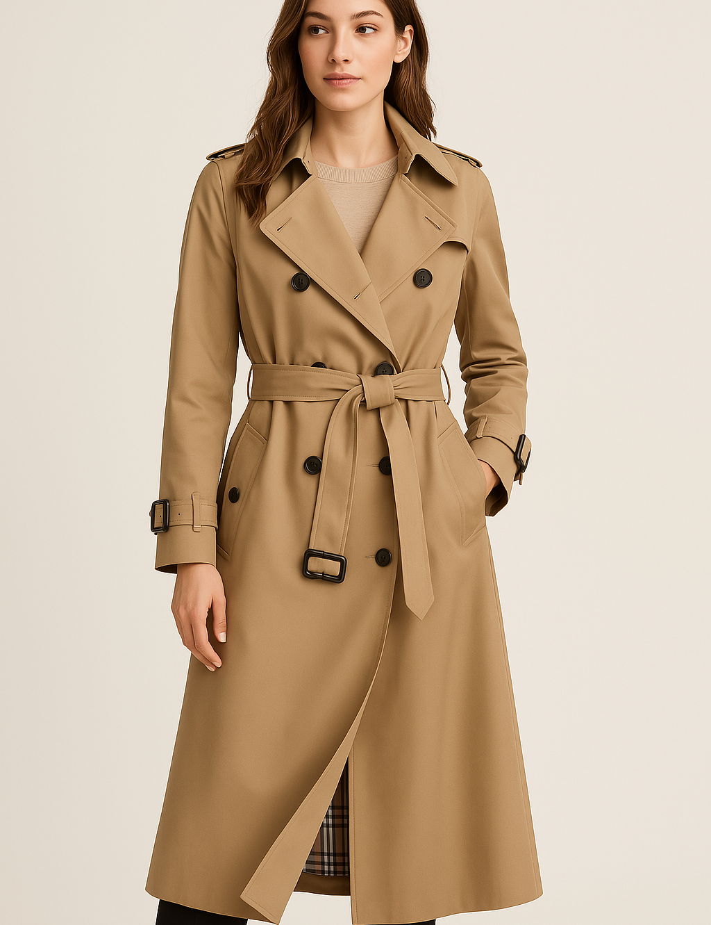 Trench Coat – Polyester Blend Double Button & Structured Fit