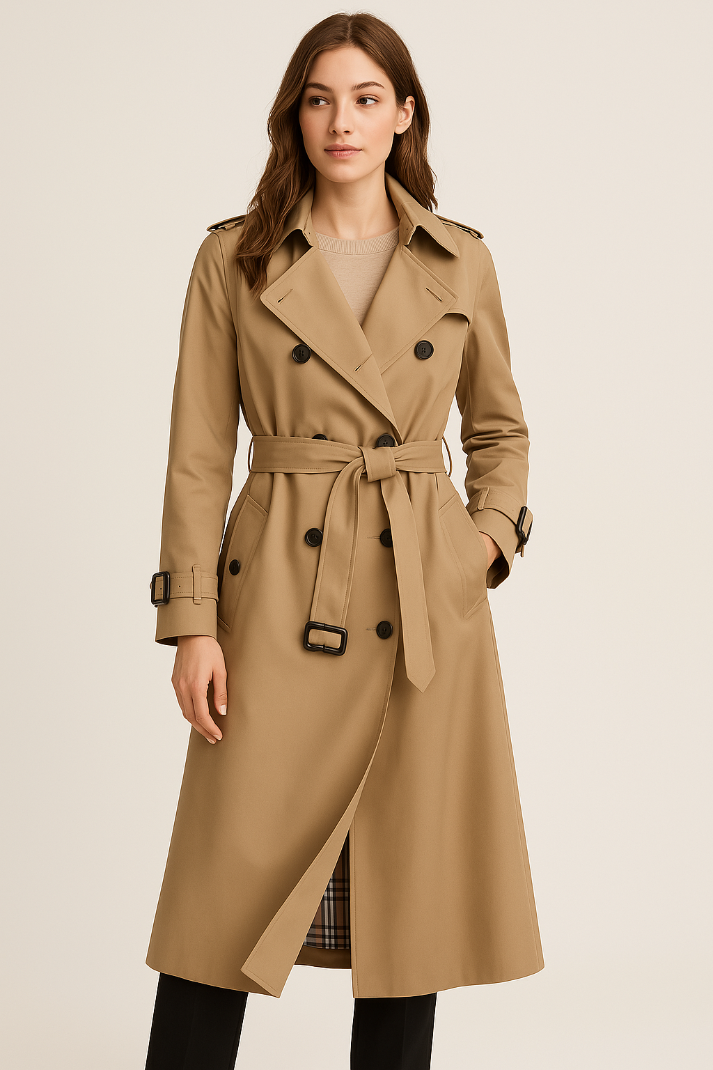 Trench Coat – Polyester Blend Double Button & Structured Fit