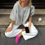 Gebreid Dames Vest met Korte Mouwen en Knopen