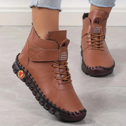 Leah Dames Schoenen – Comfortabele Hoge Leren Schoenen met Veters en Klittenband