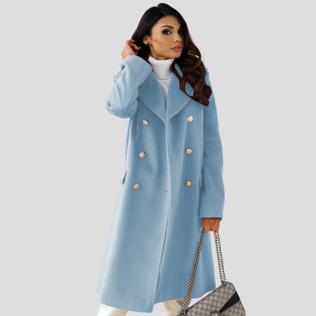Dames Winterjas met Dubbele Knopen – Elegante Wolmix Jas met Klassieke Revers