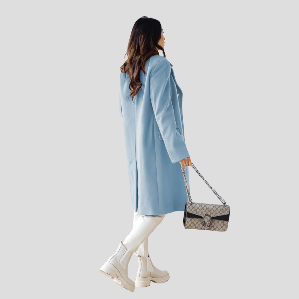 Dames Winterjas met Dubbele Knopen – Elegante Wolmix Jas met Klassieke Revers