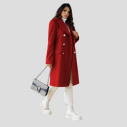 Dames Winterjas met Dubbele Knopen – Elegante Wolmix Jas met Klassieke Revers