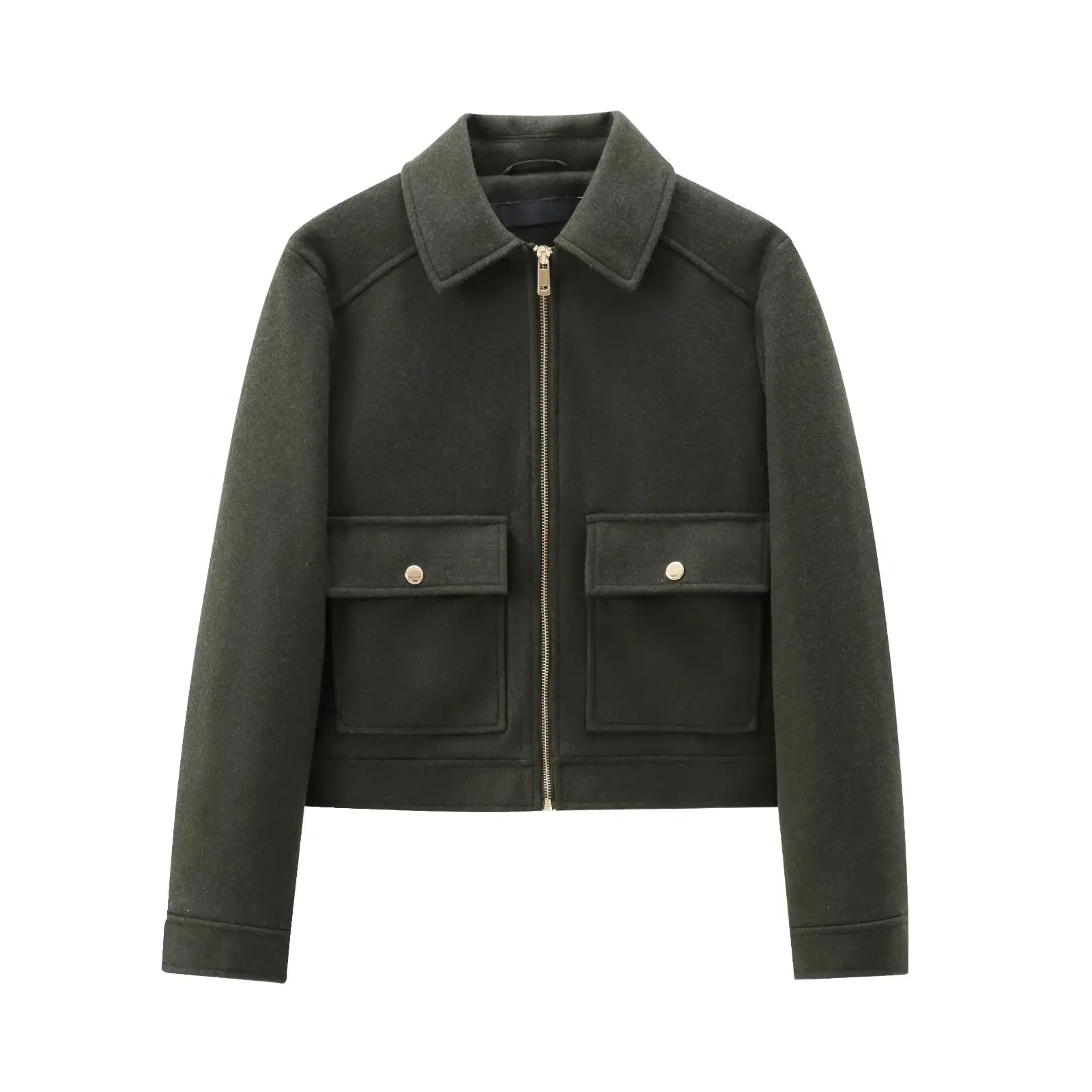 Premium Wolmix Cropped Dames Bomberjack Met Knoopzakken