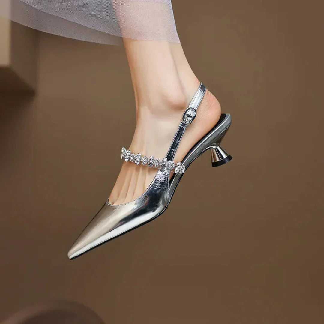 Veronica Rhinestone Pointed Toe Slingback Heels Artisio