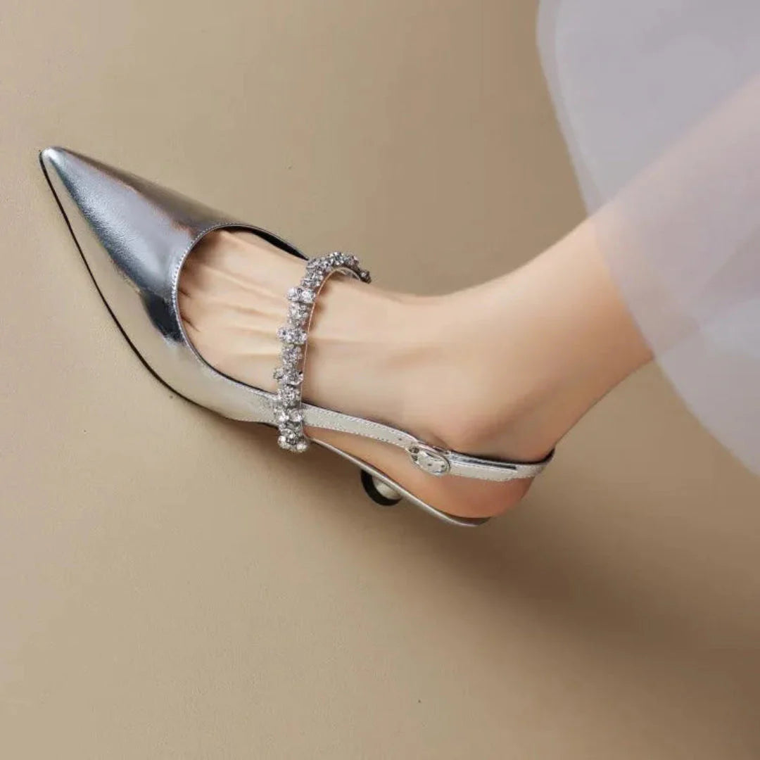 Veronica Rhinestone Pointed Toe Slingback Heels Artisio