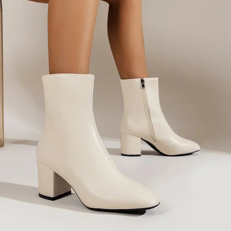 Dames Enkelboots – Elegante Laarsjes met Mid-Hak, Zijrits en Stretchy Pasvorm