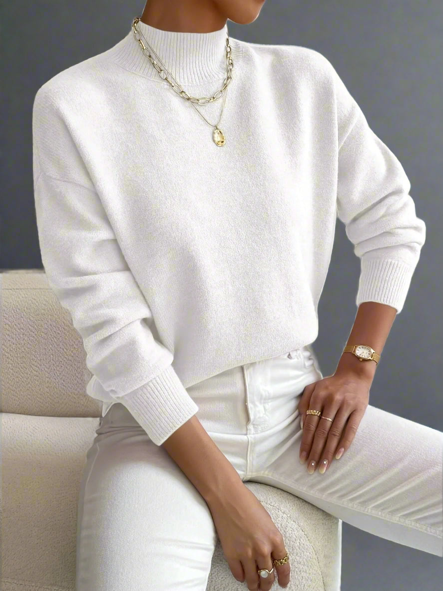 Gebreide Damestrui met Hoge Kraag – Zachte Warme Trui voor de Winter