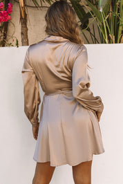 Leslie Satijnen Wikkeljurk Dames – Elegante V-Hals met Lange Mouwen