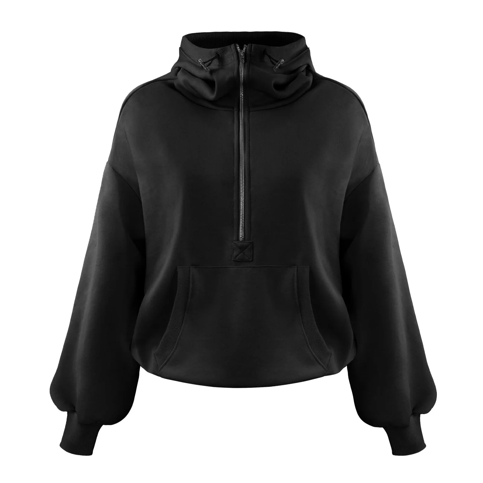 Casual Dames Hoodie – Half Zip, Zakken en Verlaagde Schouder