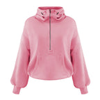 Casual Dames Hoodie – Half Zip, Zakken en Verlaagde Schouder