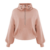 Casual Dames Hoodie – Half Zip, Zakken en Verlaagde Schouder