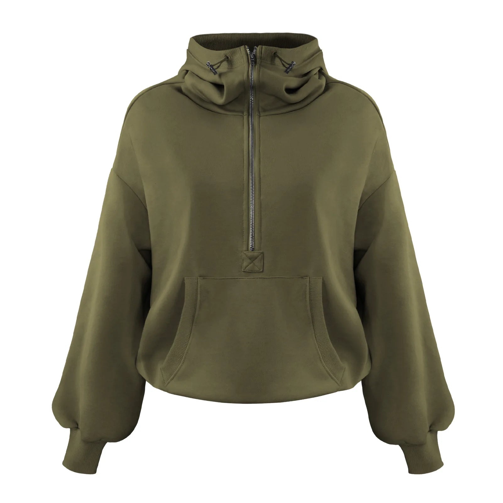 Casual Dames Hoodie – Half Zip, Zakken en Verlaagde Schouder