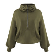 Casual Dames Hoodie – Half Zip, Zakken en Verlaagde Schouder