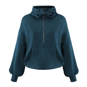 Casual Dames Hoodie – Half Zip, Zakken en Verlaagde Schouder