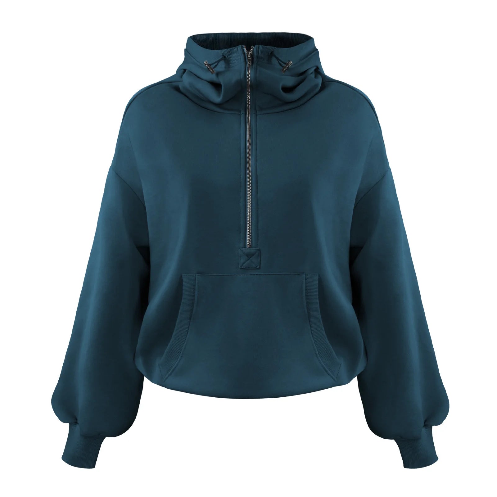 Casual Dames Hoodie – Half Zip, Zakken en Verlaagde Schouder