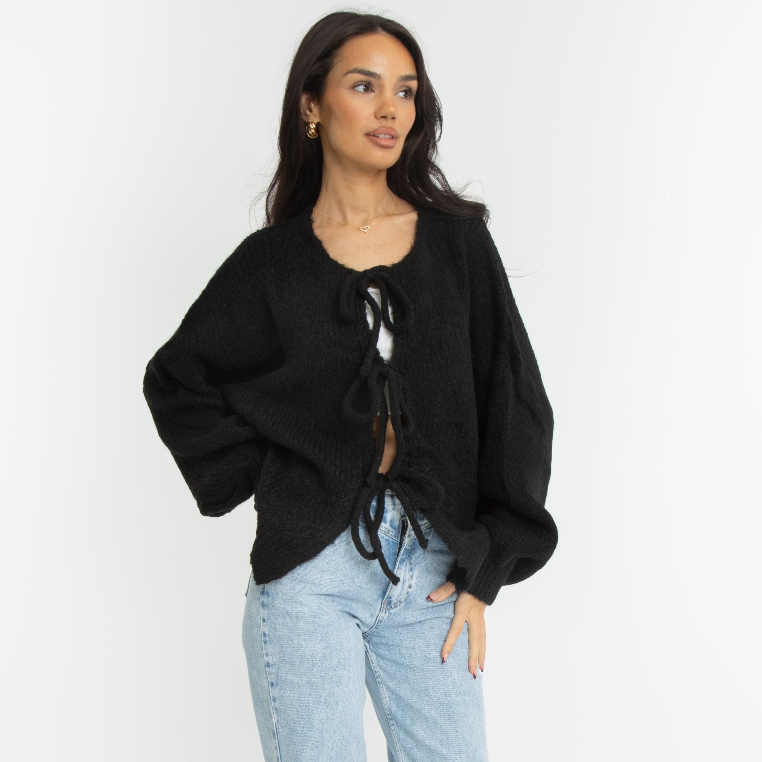 Oversized Dames Cardigan – Gebreid Vest met Strikdetails