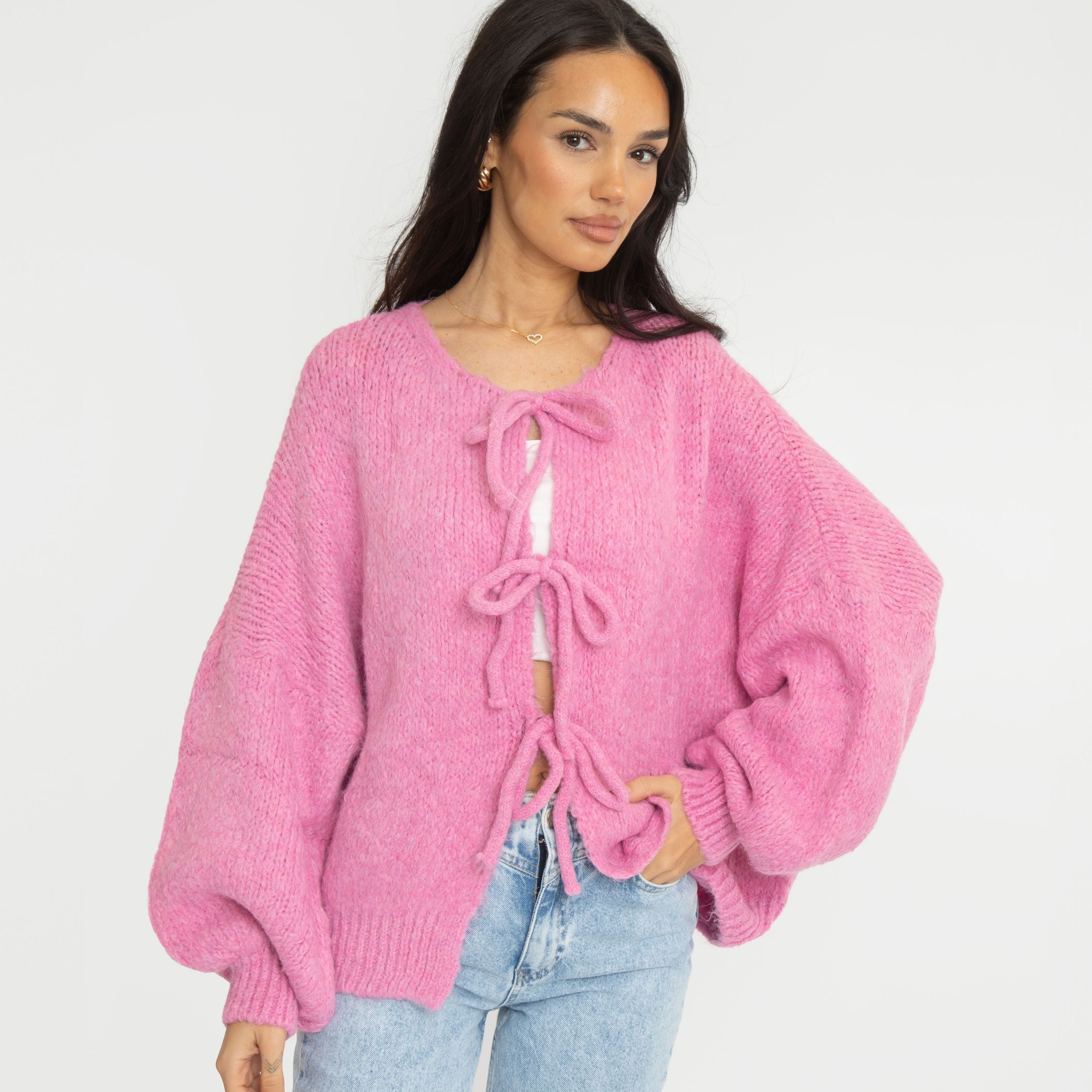 Oversized Dames Cardigan – Gebreid Vest met Strikdetails