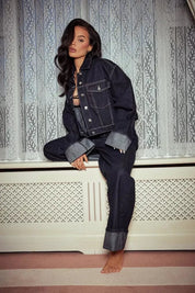 Denim Dames Twee-Delige Set – Denim Set Met Lange Mouwen En Kraag