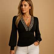 Yara Dames top | Lange mouwen top met V-hals | Elegante Stretch Pasvorm