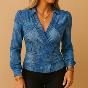 Yara Dames top | Lange mouwen top met V-hals | Elegante Stretch Pasvorm