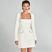 Dames Mini Jurk – Luxe Mini Jurk Met Parelaccenten Voor Avondkleding