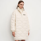 Lange Dames Winterjas – Gewatteerde Jas met Golvende Stiksels