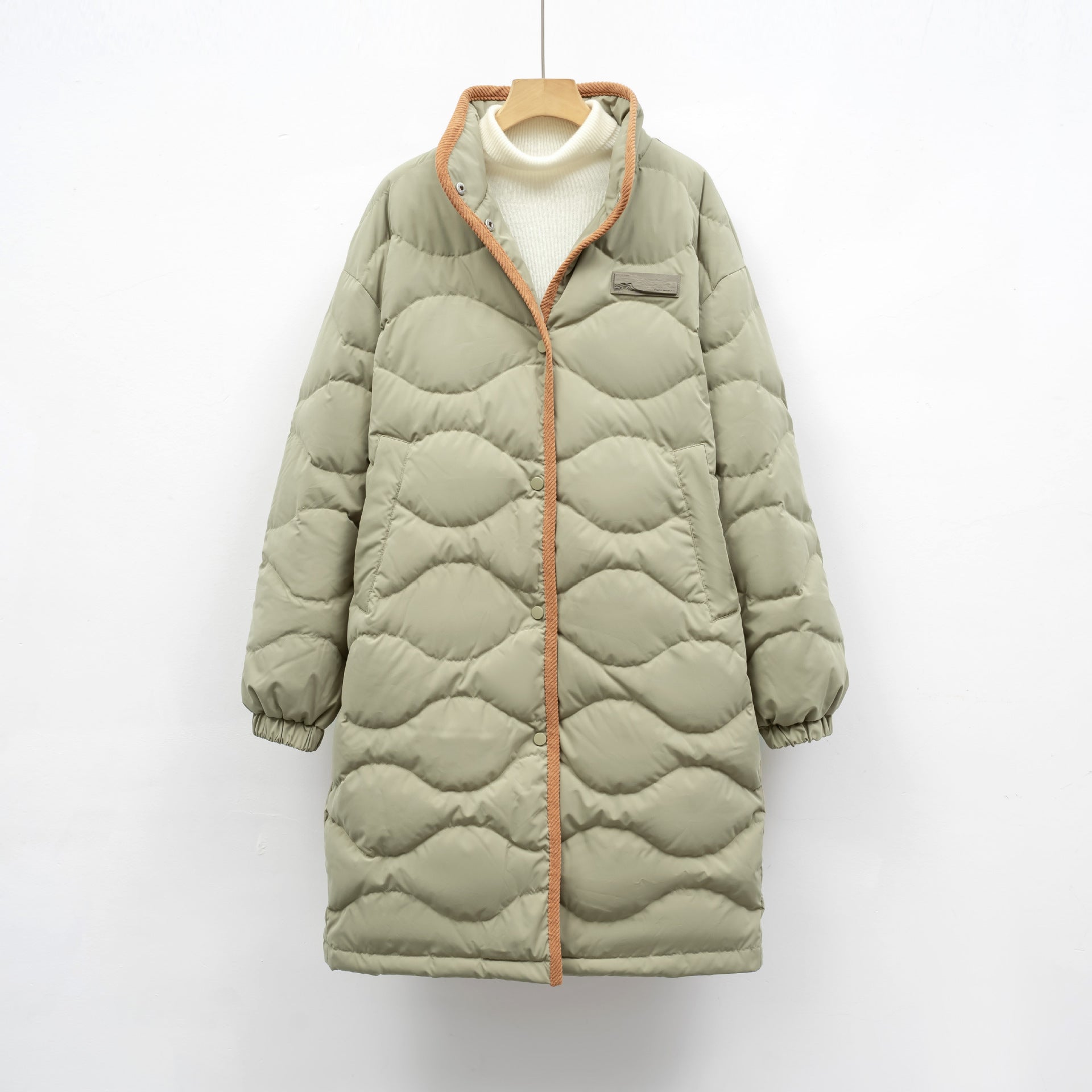 Lange Dames Winterjas – Gewatteerde Jas met Golvende Stiksels