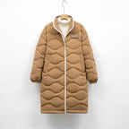 Lange Dames Winterjas – Gewatteerde Jas met Golvende Stiksels