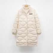 Lange Dames Winterjas – Gewatteerde Jas met Golvende Stiksels