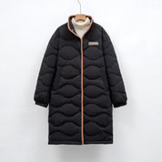 Lange Dames Winterjas – Gewatteerde Jas met Golvende Stiksels